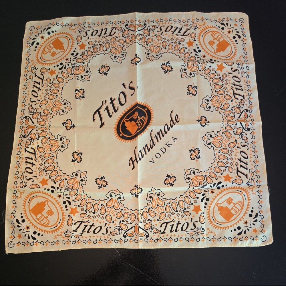 Tito's Vodka Promotional Bandana Scarf Handkerchief 22" x 22" Yellow Paisley New